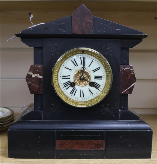 A Victorian slate and marble mantel clock